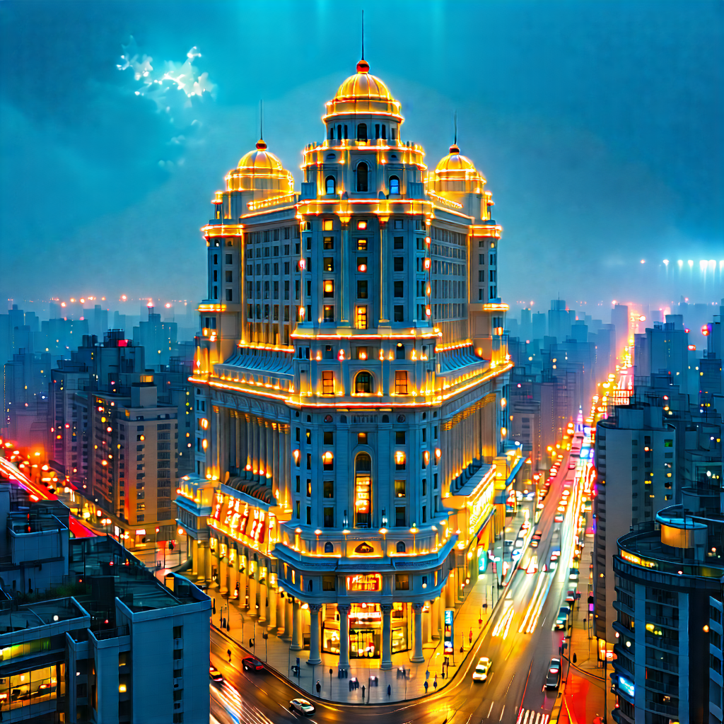 Urban Octane Render: Famous Building With City Lights With Large, Ornate