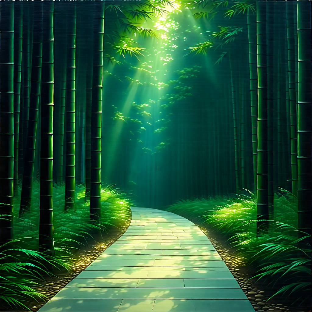 Nature Technical Illustration: Path Through Bamboo Grove With Serene Forest