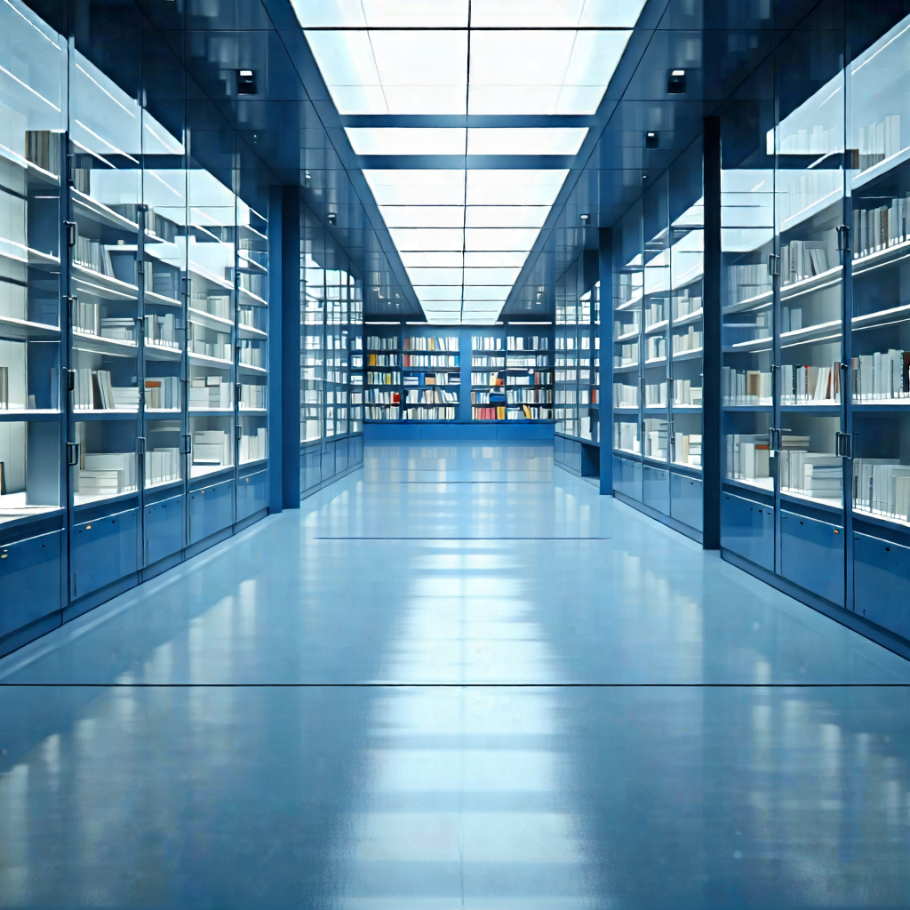 Tech Editorial Photography: Educational Technology In Research Center With Large Library