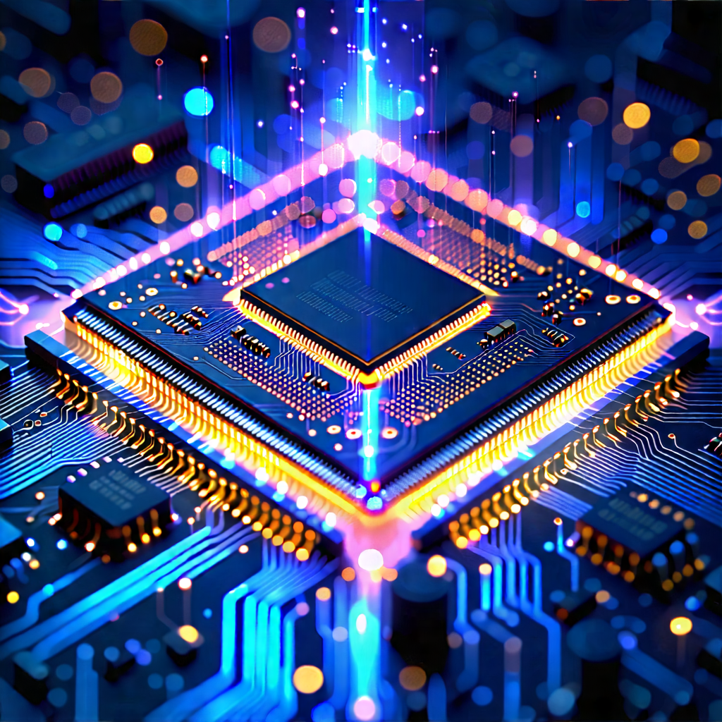 Tech Macro Photography: Microchip With Holographic Projection With Close-up Computer
