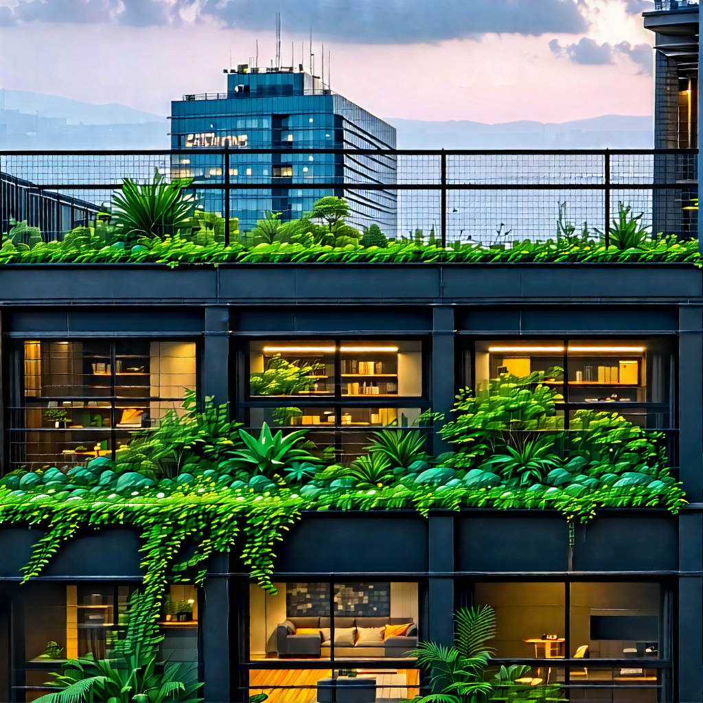 Urban Professional Photography: Urban Loft With Green Rooftop With Large Building