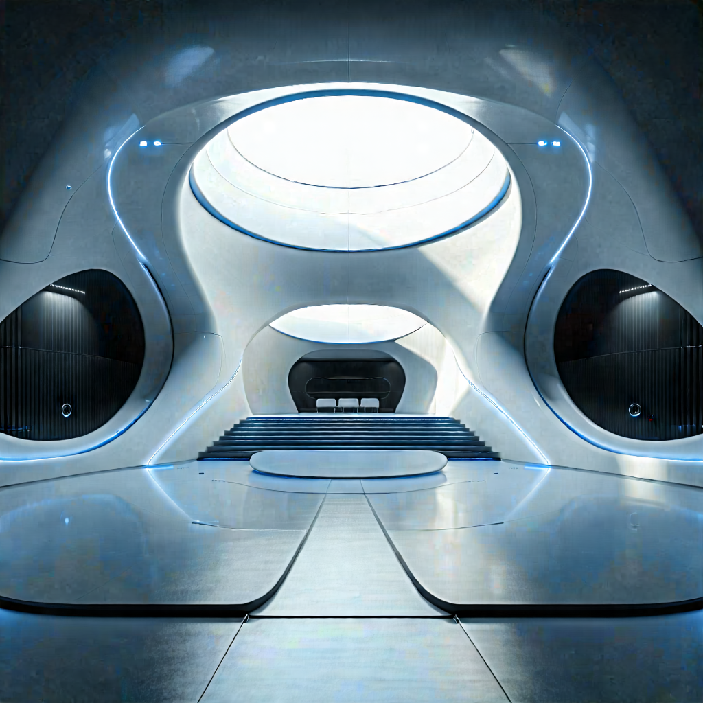 Tech Product Photography: Futuristic Innovation Hub With Large, Open,