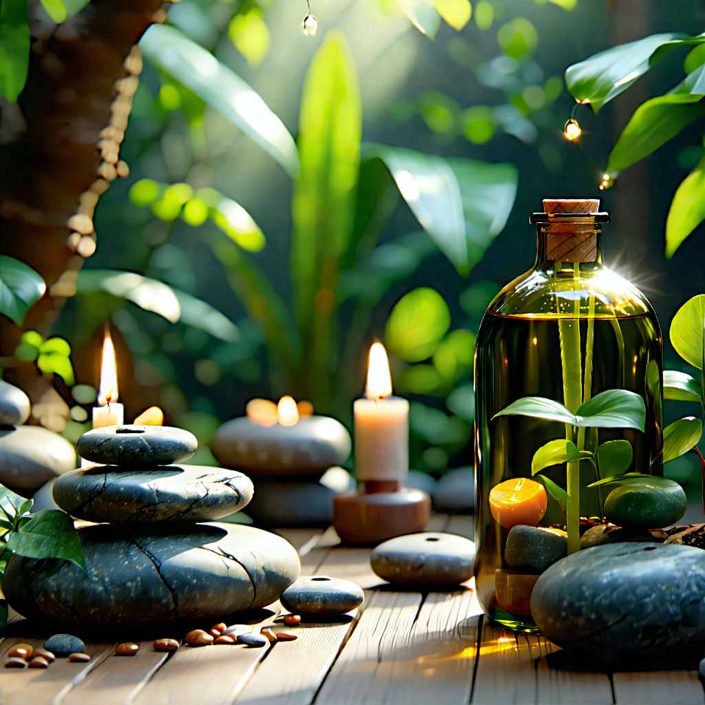 Lifestyle Digital Art: Wellness Scene With Aromatherapy With Wooden Table