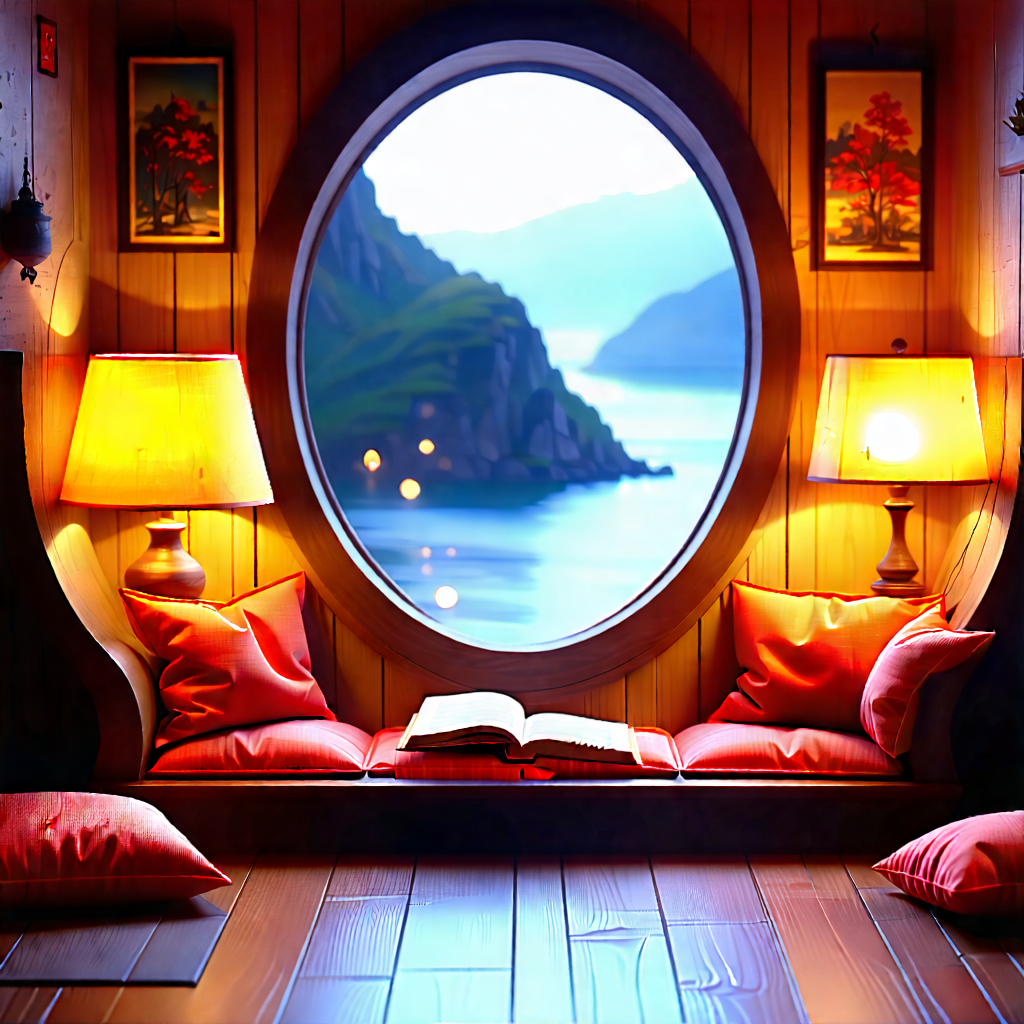 Lifestyle Matte Painting: Reading Nook With Warm Lighting With Cozy Living