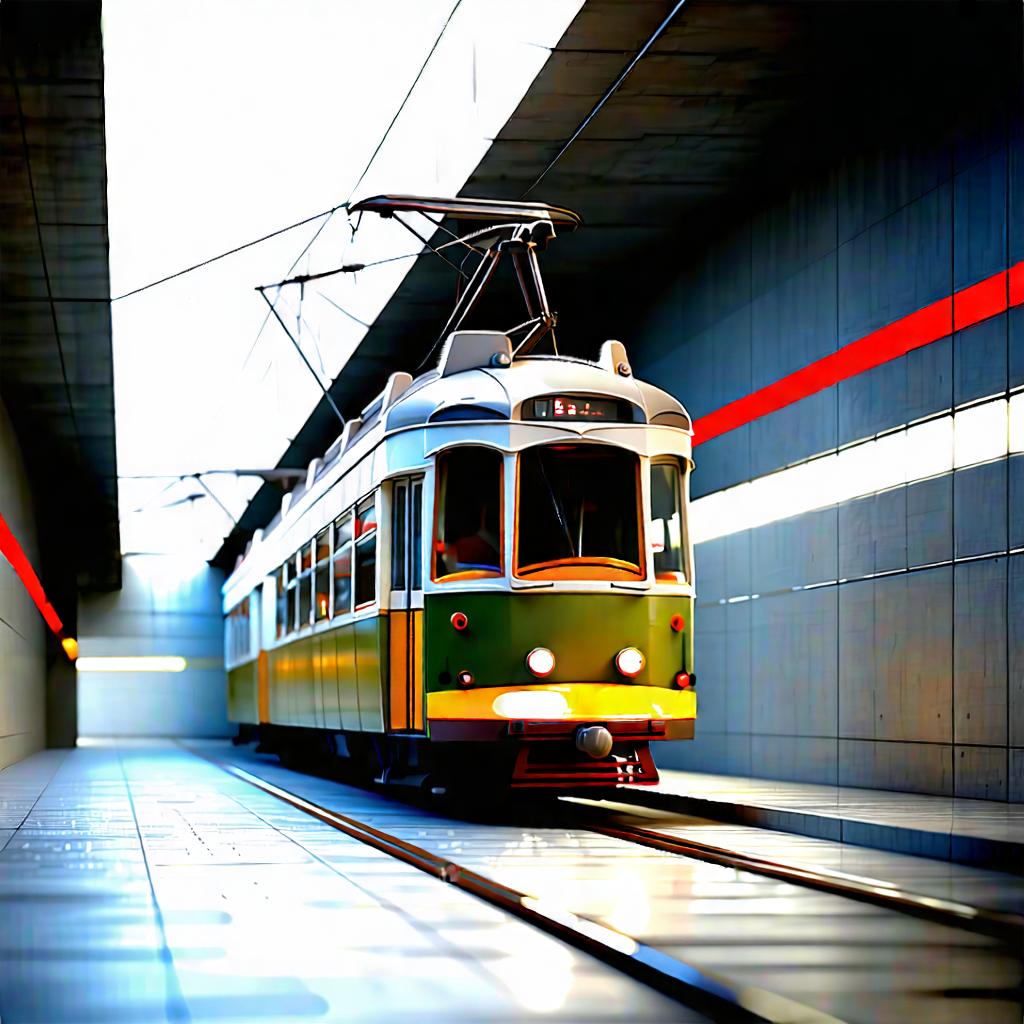 Urban Cinema 4d: (city:1.36) Tram In Quiet Side Street With Train Traveling