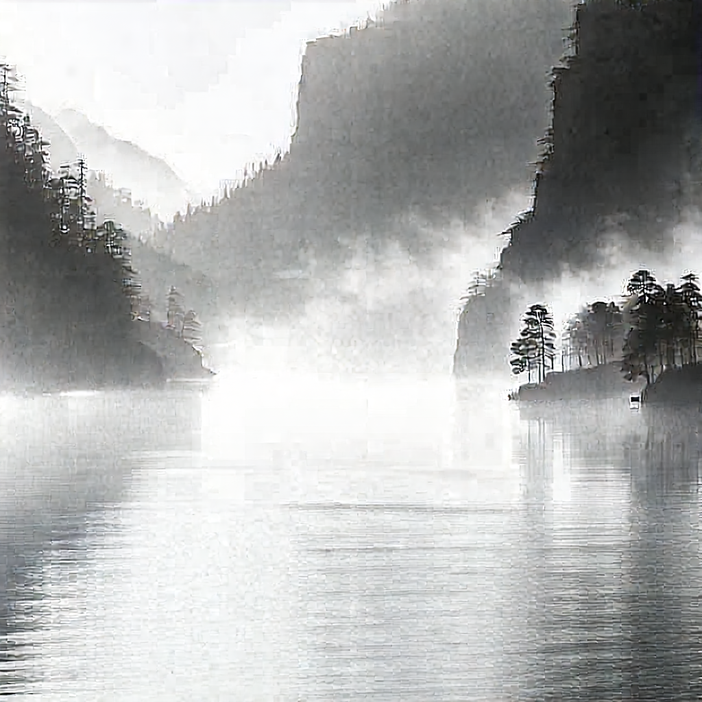 Nature Pencil Sketch: Mist Over Alpine (lake:1.4) With Serene Scene