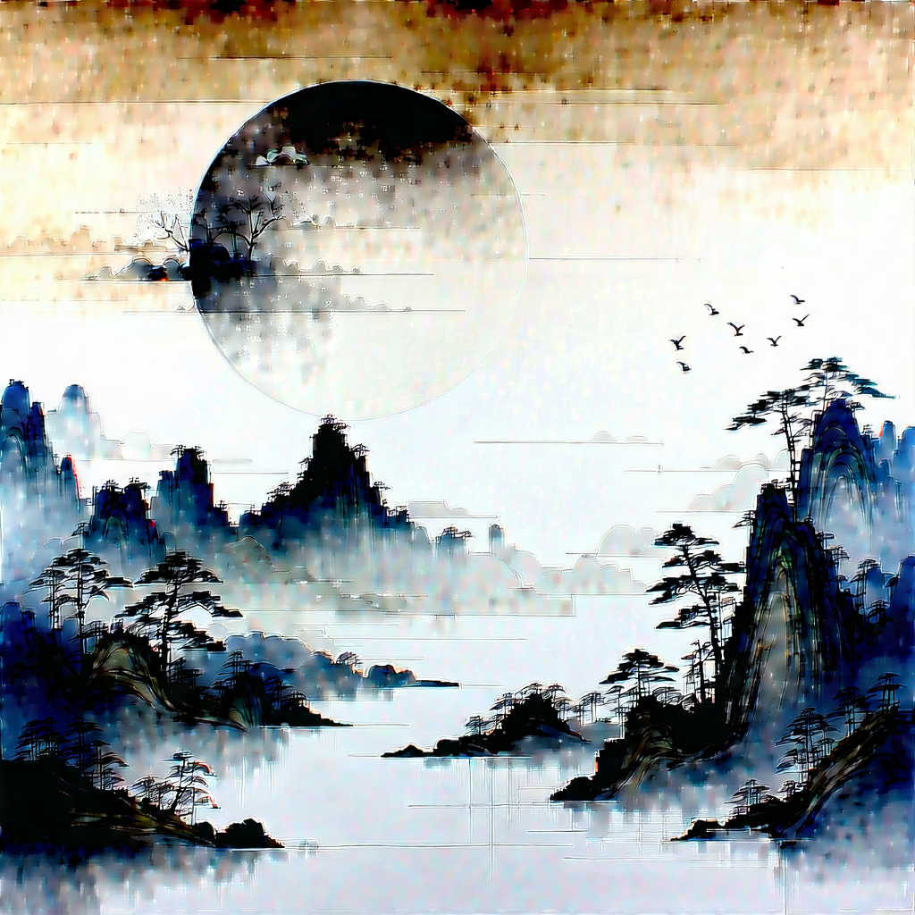 Abstract Sumi-e Painting: Abstract Interpretation Of Weather Patterns With Beautiful Landscape