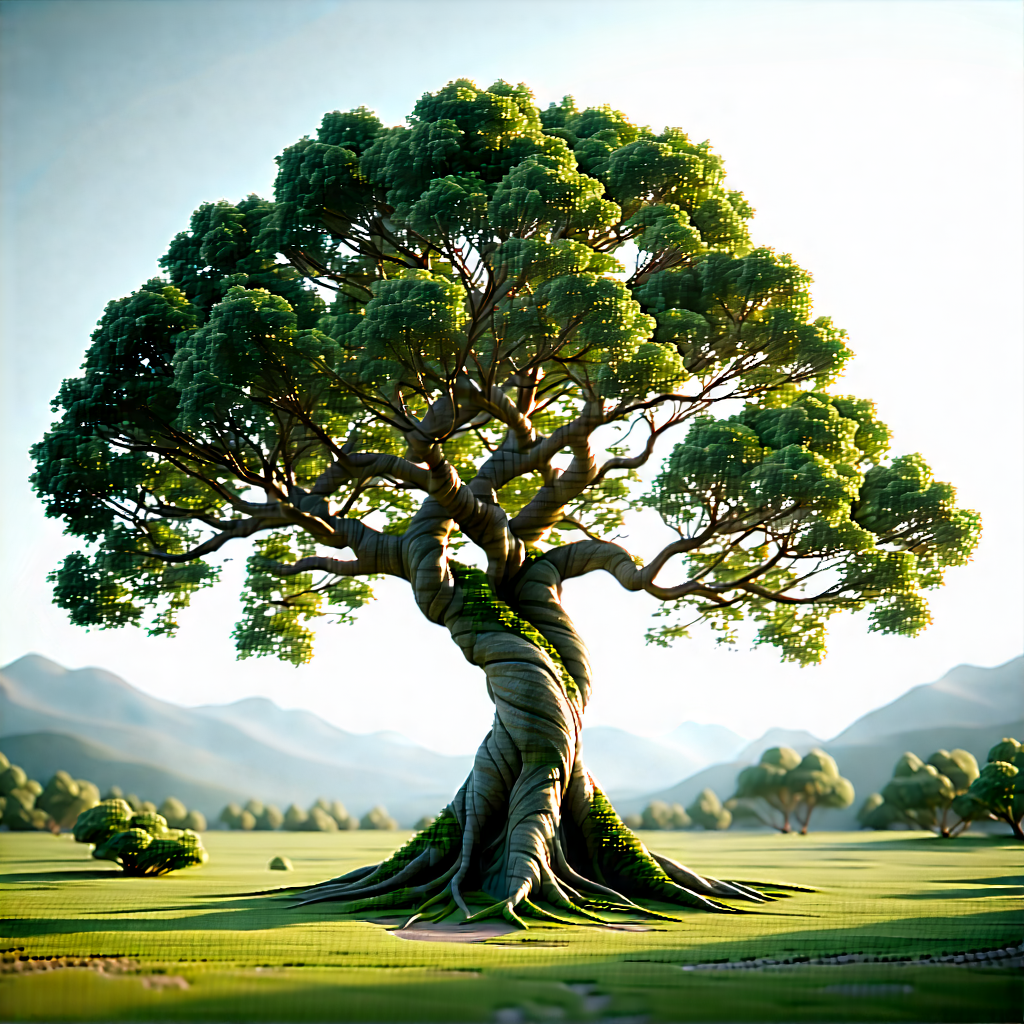 Nature Infographic Style: Ancient (tree:1.45) In Natural Setting With Image, There