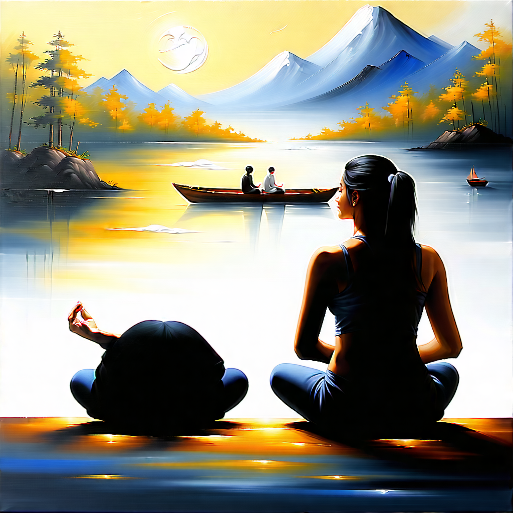 Lifestyle Acrylic Painting: Couple enjoying meditation