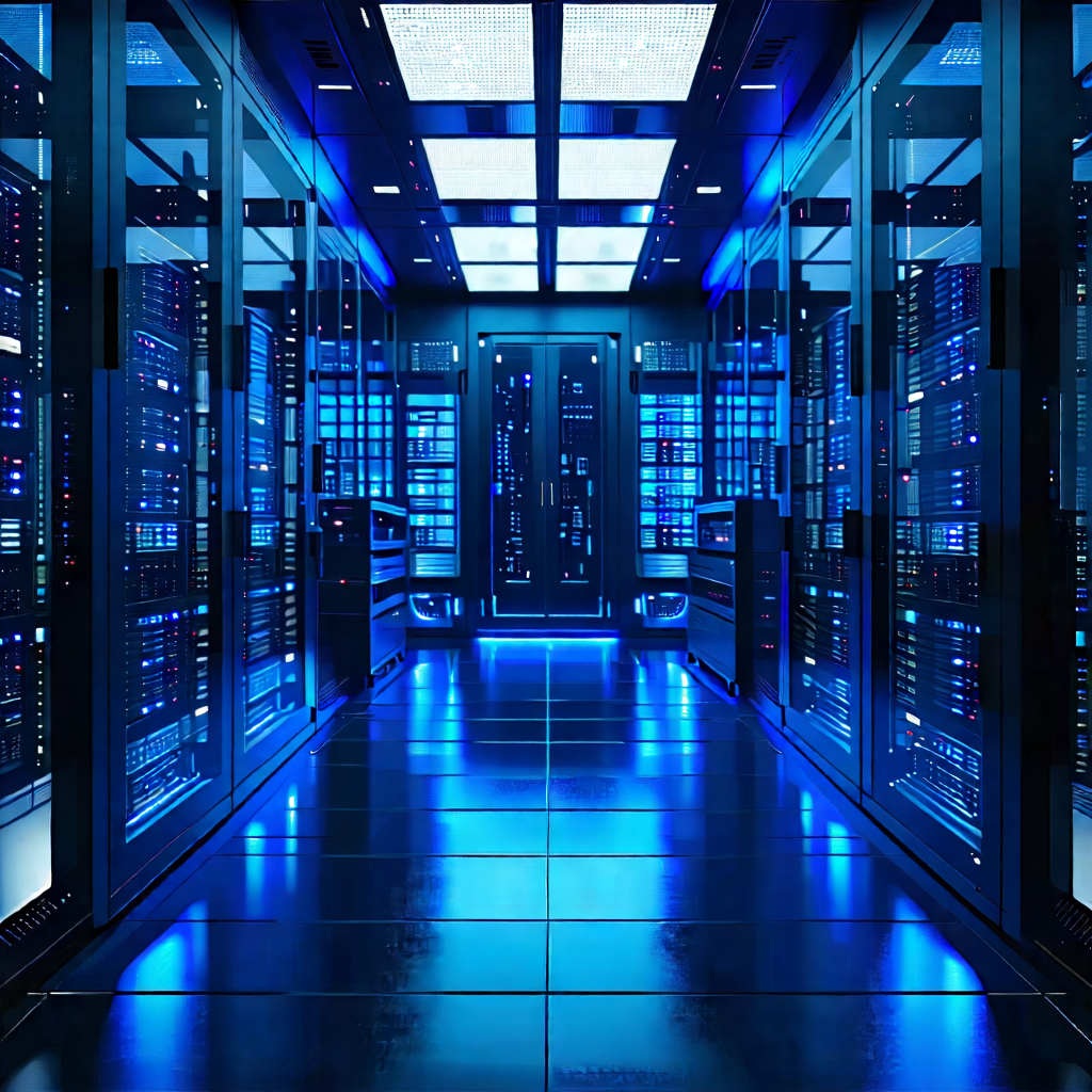 Tech Minimalist Design: (futuristic:1.14) Server Room With Image, There