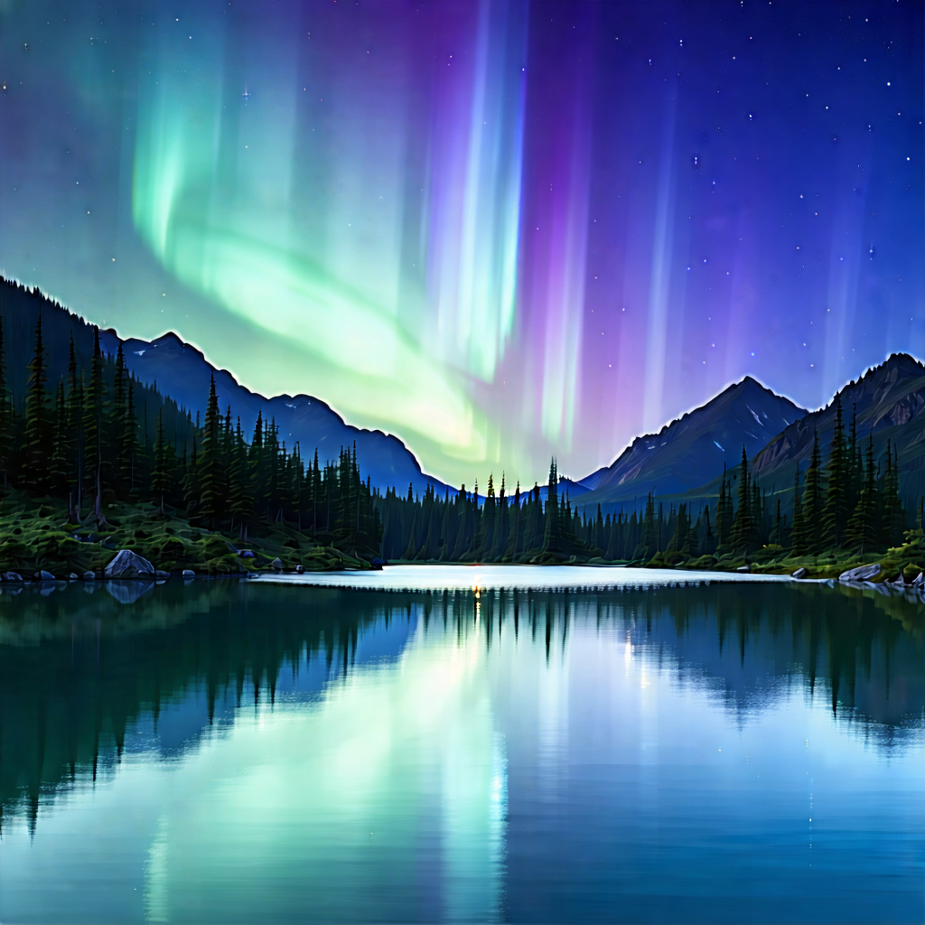 Nature Product Photography: Northern Lights Over Alpine Lake With Serene Lake