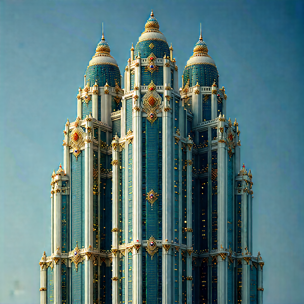 Urban Voxel Art: Skyscraper With Ornate Details With Large, Ornate