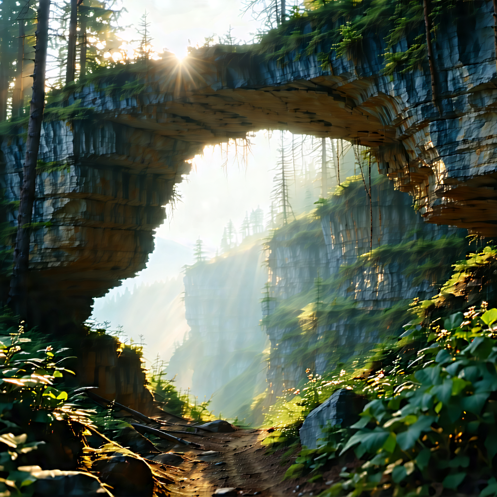 Nature Matte Painting: Natural arch in summer