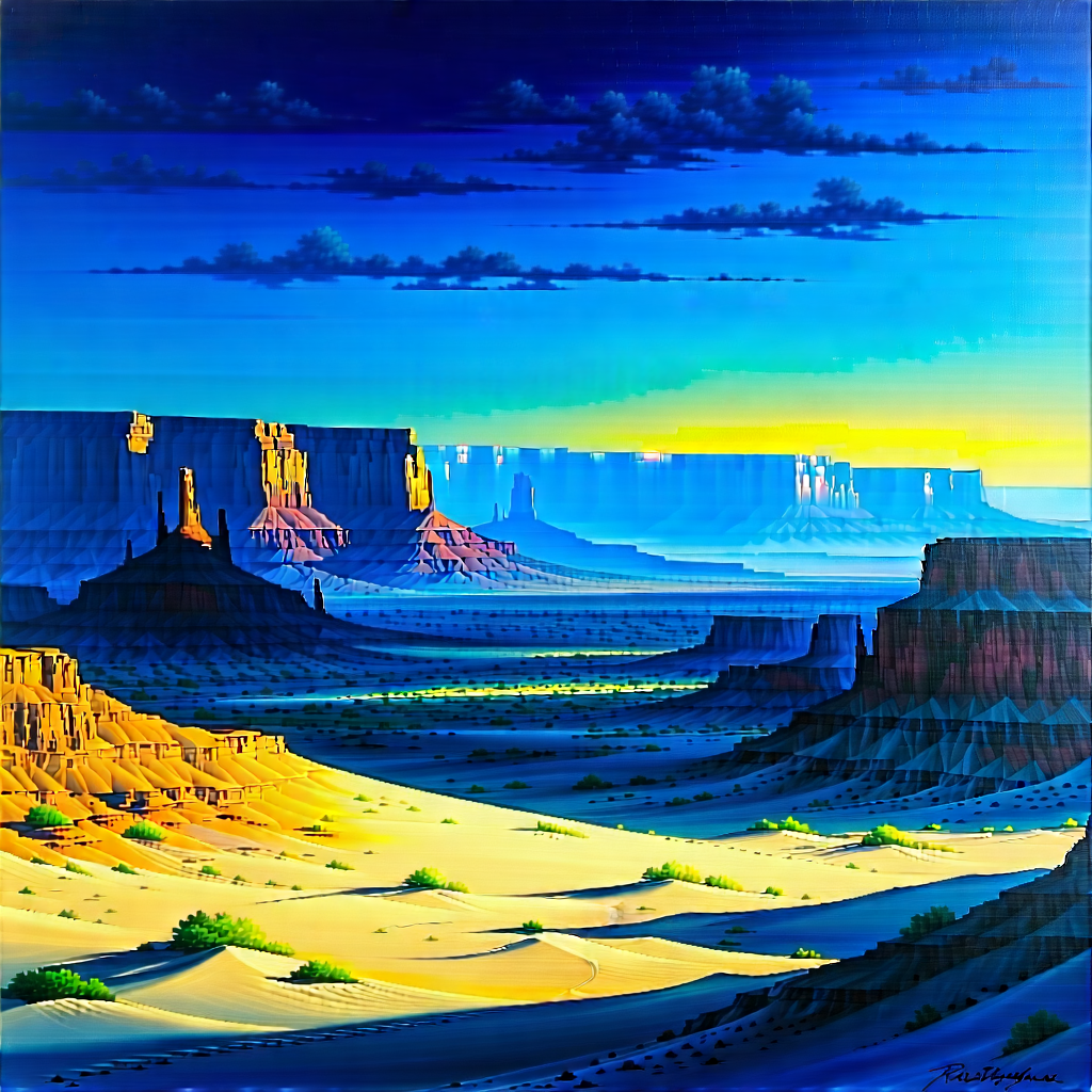 Nature Acrylic Painting: Desert (landscape:1.4) During Blue Hour With Beautiful Desert