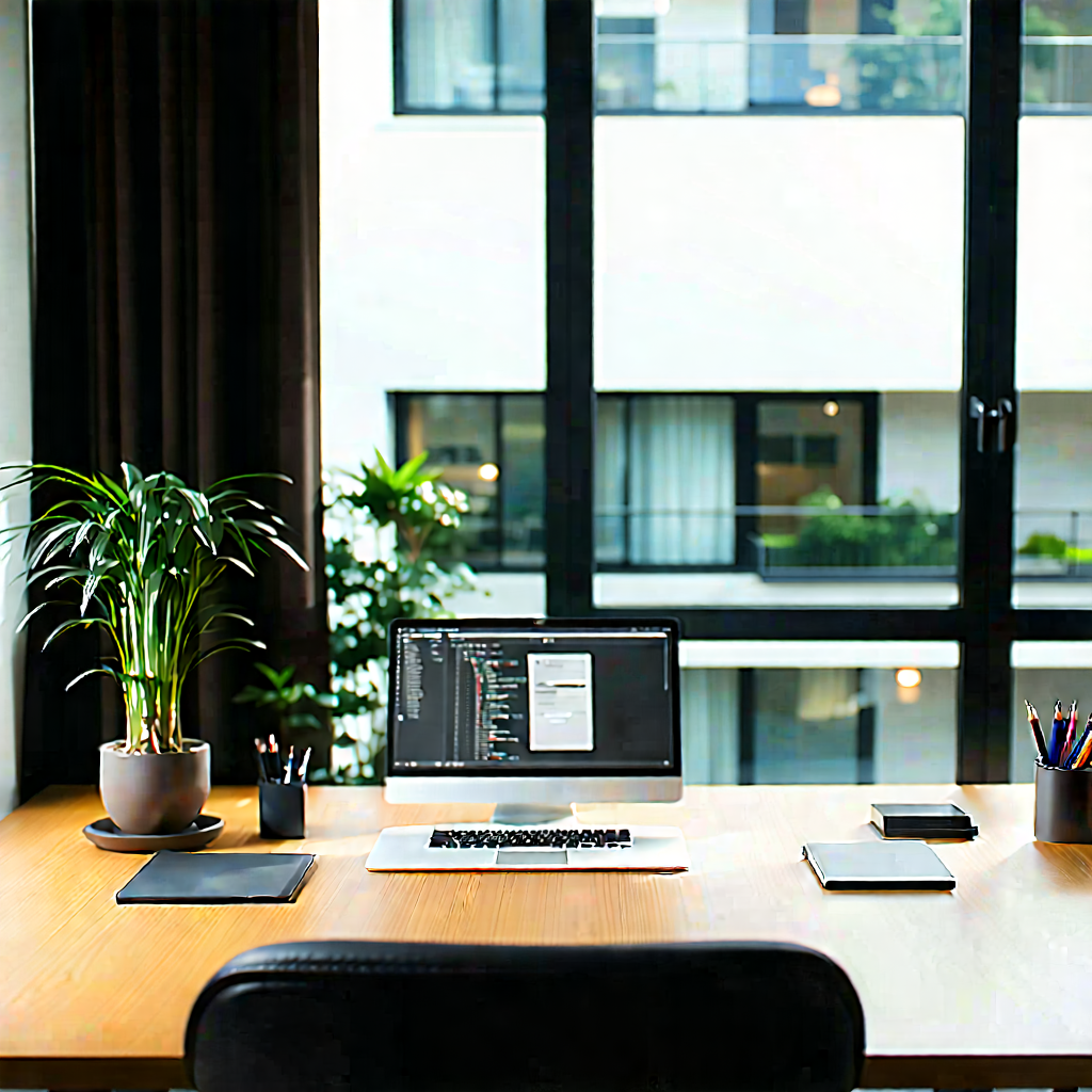 Lifestyle Aerial Photography: Home Office With Minimalist Decor With Desk Laptop