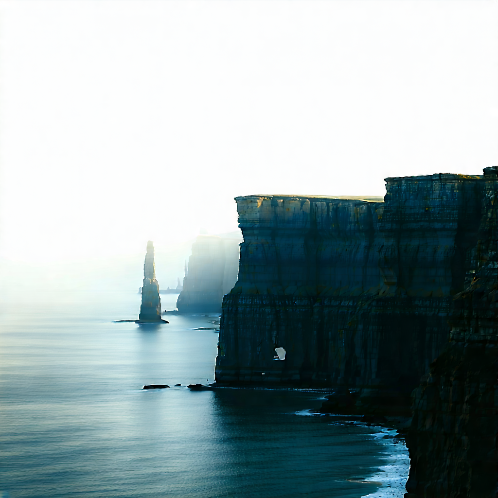 Nature Flat Design: Coastal Cliff During Foggy Morning With Large Cliff