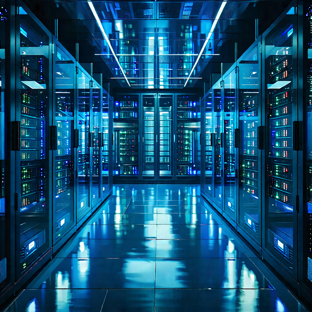 Tech Long Exposure Photography: (futuristic:1.27) Server Room With Image, There