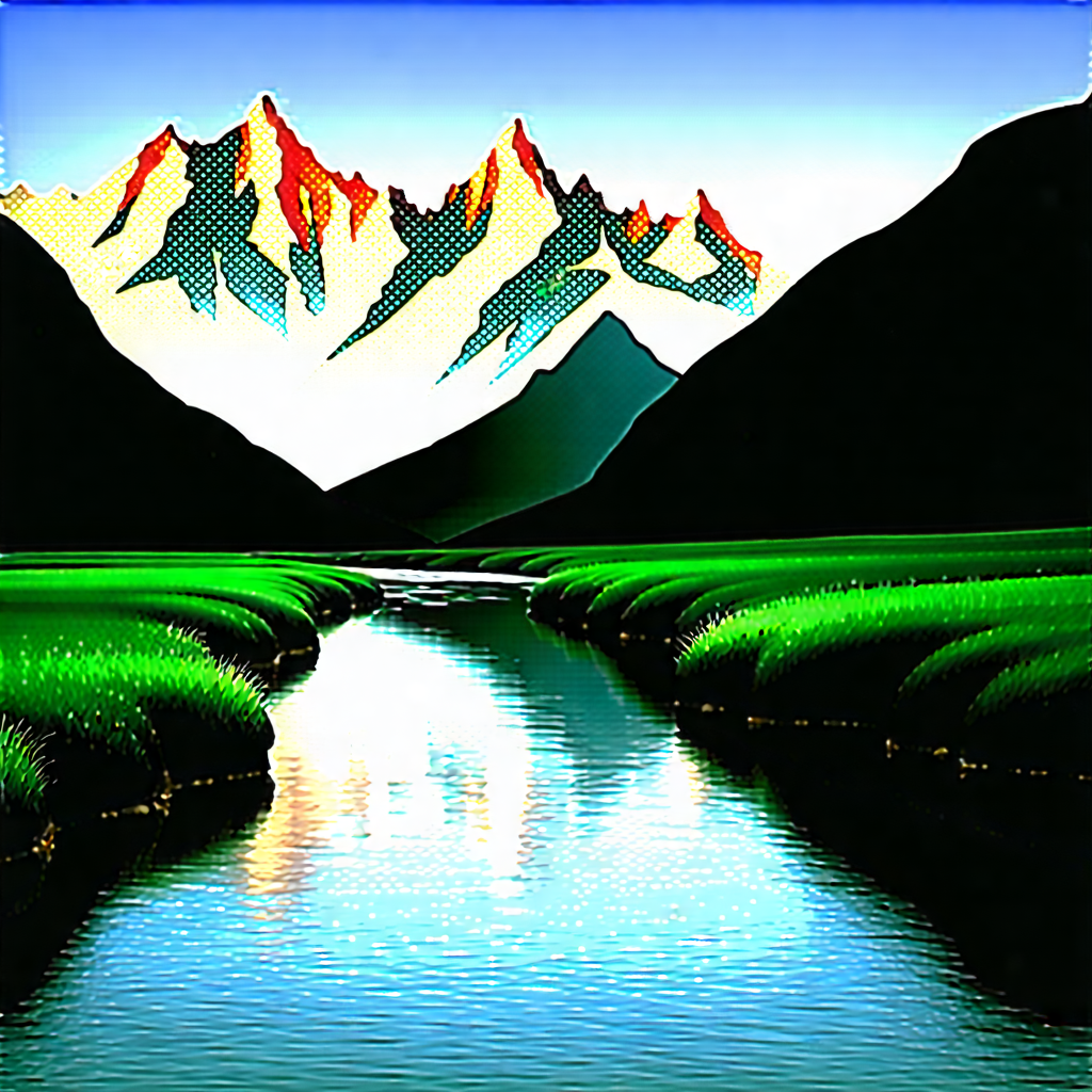 Nature Landscape Photography: Mountain Stream Surrounded By Mountain Peaks With Painting Mountainous