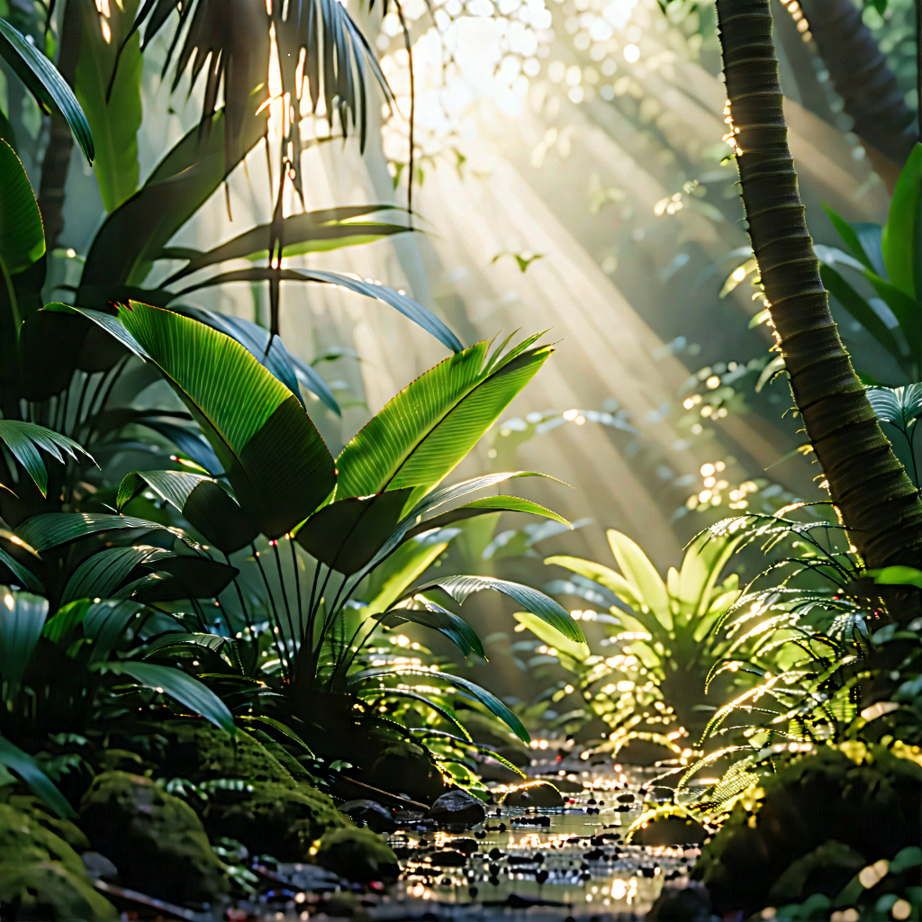 Nature Stock Photography: Tropical plants in sunlit clearing