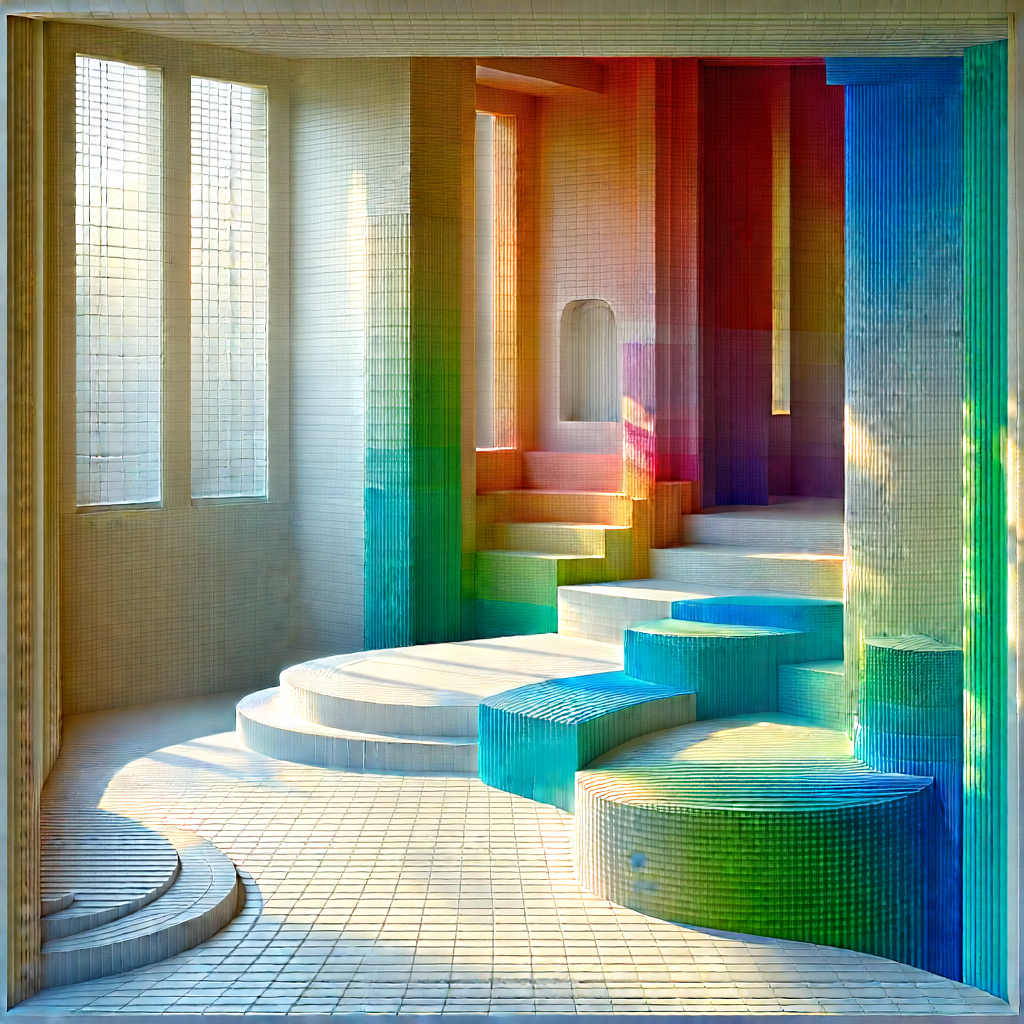 Abstract Pastel Drawing: Woven Arrangement With Colorful Staircase