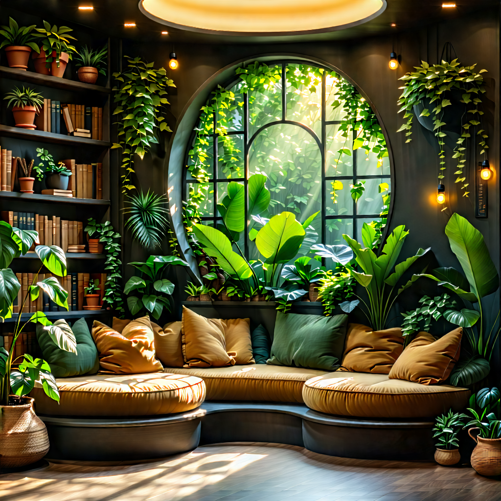 Lifestyle Advertising Photography: Reading Nook With Plants And Natural Elements With Image, There