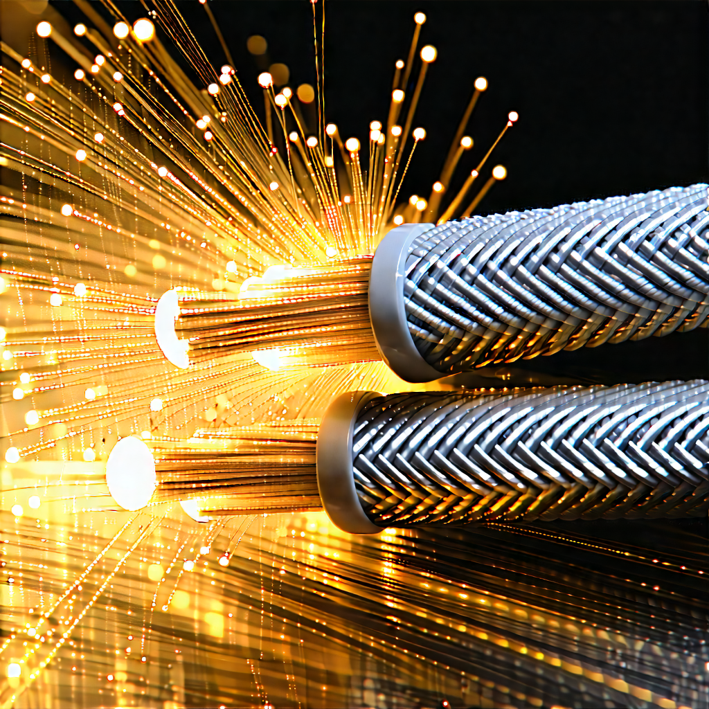 Tech Etching: Close-up Of Fiber Optic Cables With Close-up Pair