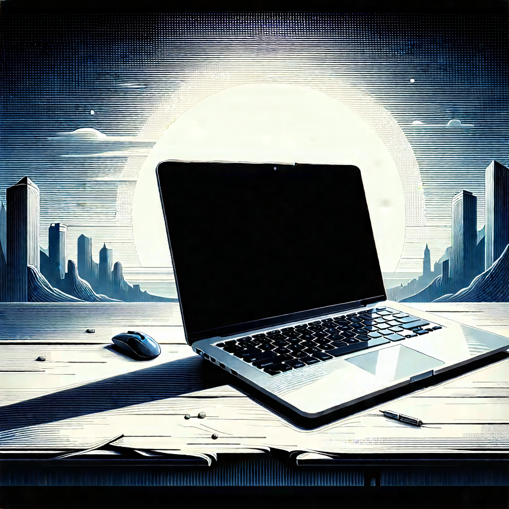 Tech Linocut Print: Laptop With User Interface With Laptop Computer