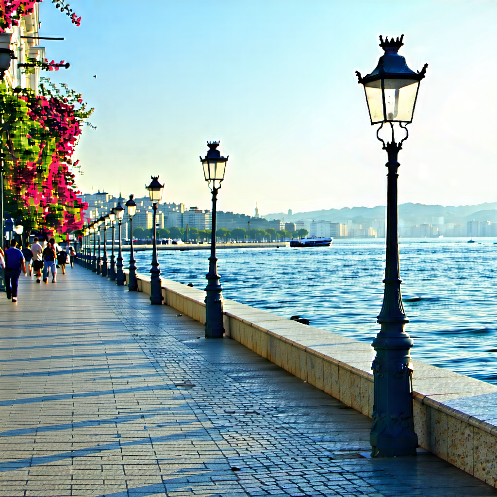 Urban Macro Photography: Waterfront promenade with relaxing