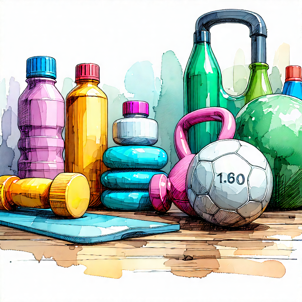 Lifestyle Ink Drawing: Wellness Scene With Fitness Equipment With Image, There