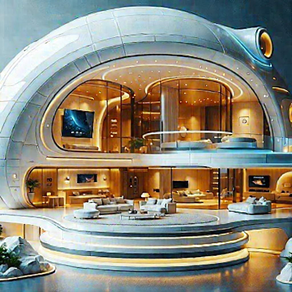 Tech Digital Illustration: Futuristic Smart Home With Large, Modern