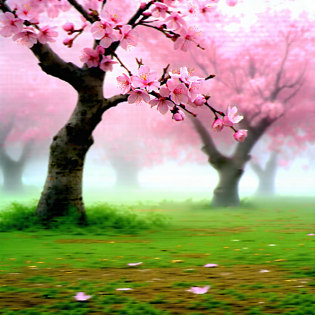Nature Commercial Photography: Cherry Blossoms In Misty Environment With Beautiful Pink