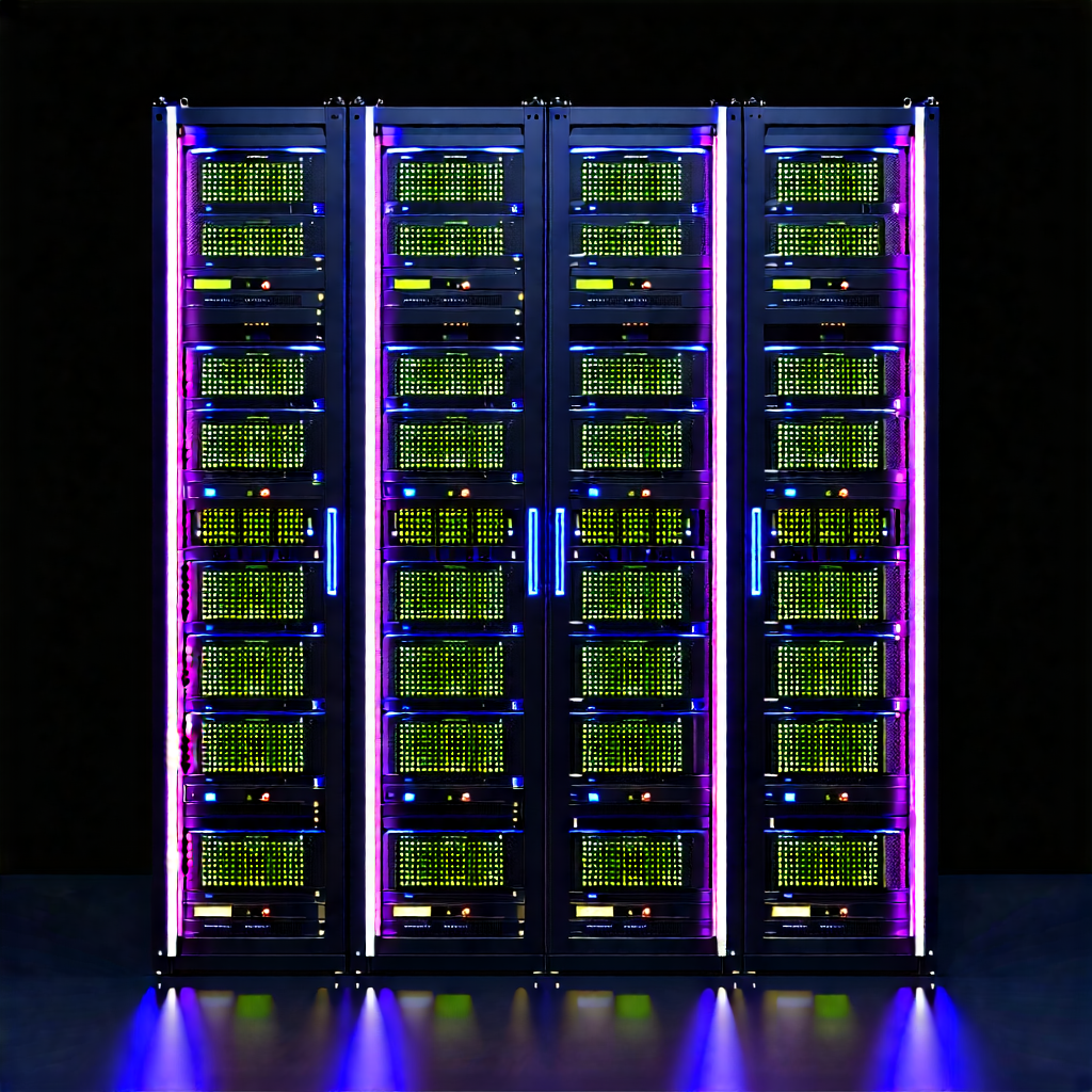 Tech Cinema 4d: Server Rack With Neon Accents With Large, Multi-layered