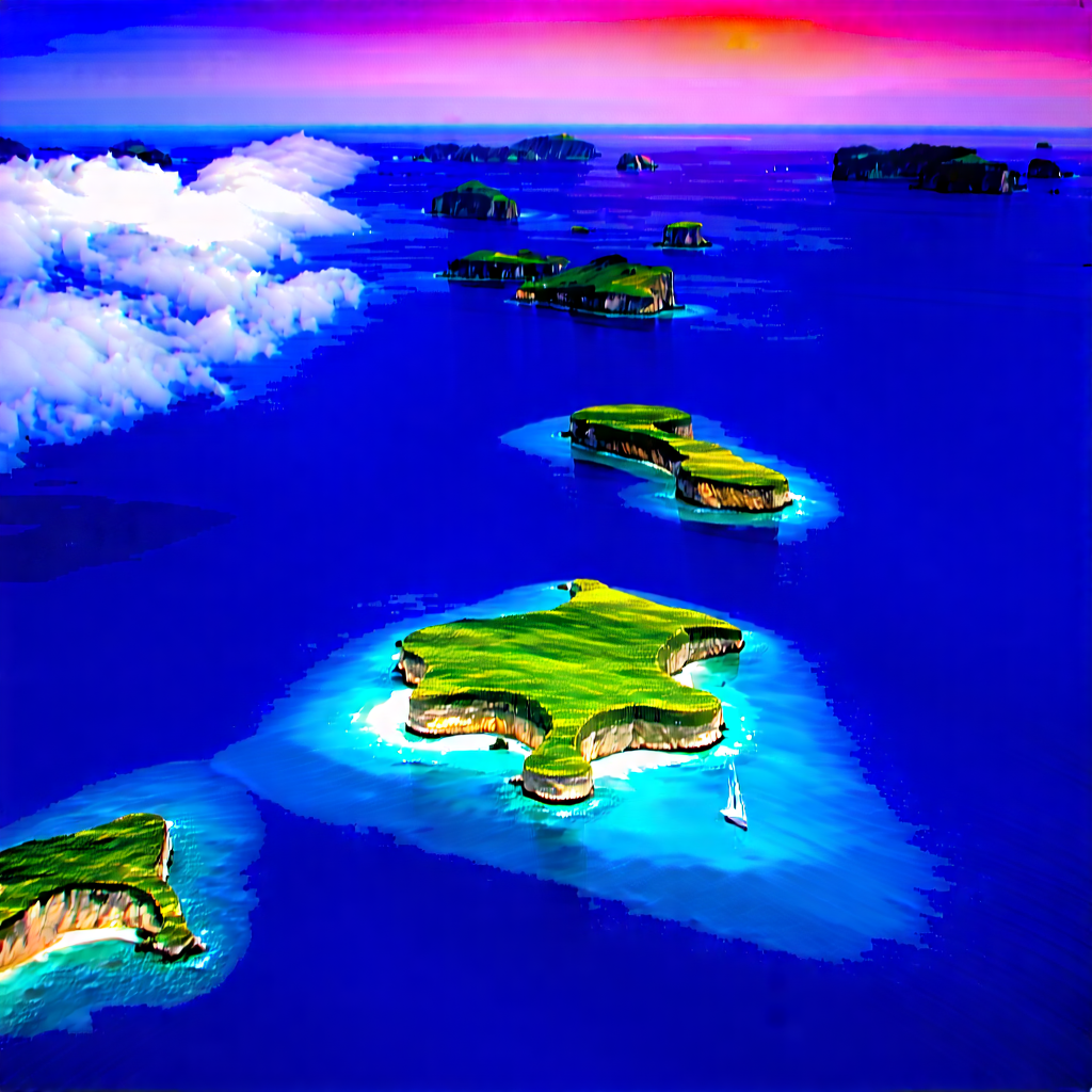Nature Diagram Style: Aerial View Of Coastal Islands With Blue Green