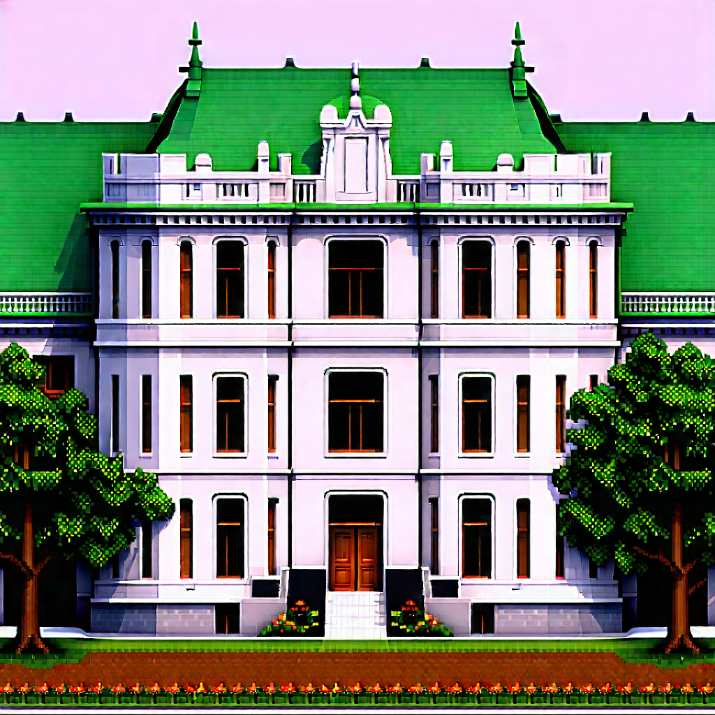 Urban Flat Design: Historic Building With Green Rooftop With Computer-generated Drawing