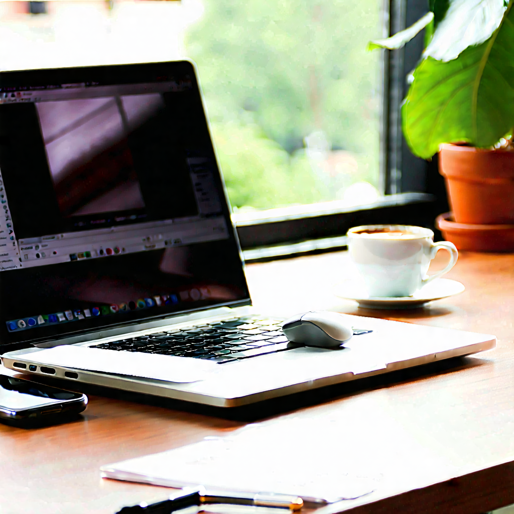 Business Landscape Photography: Workplace with laptop and coffee on desk