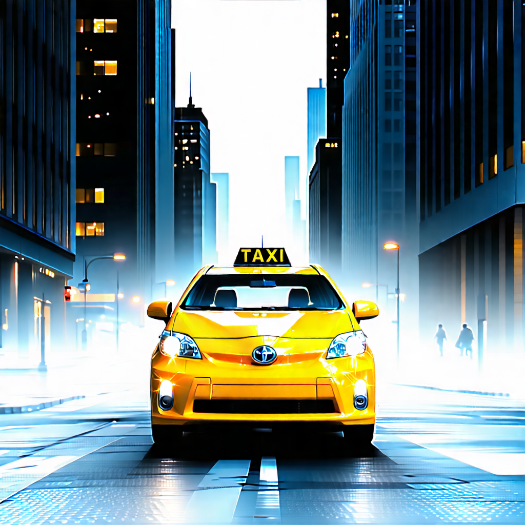 Urban Editorial Photography: City Taxi In Main Avenue With Yellow Taxi