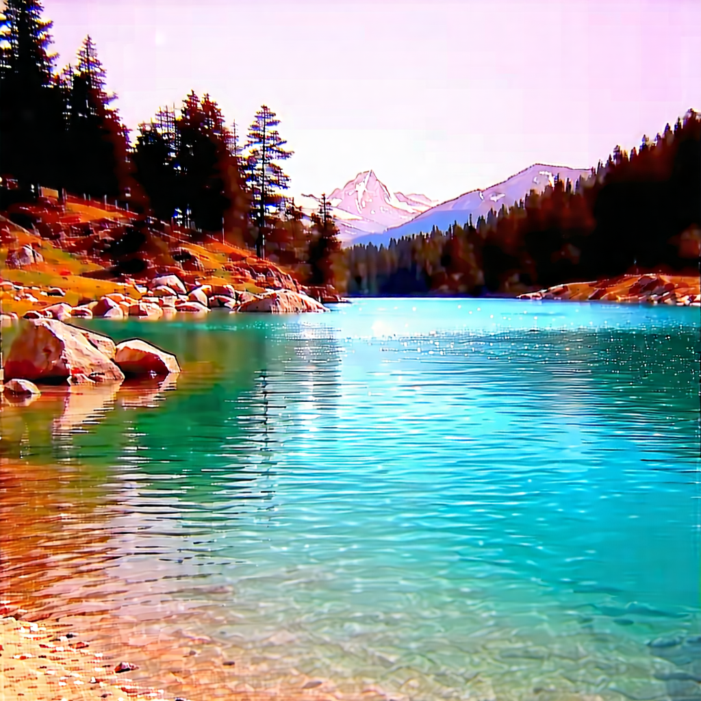 Nature Pastel Drawing: Crystal Clear Lake Surrounded By Rocky Shores With Serene Lake