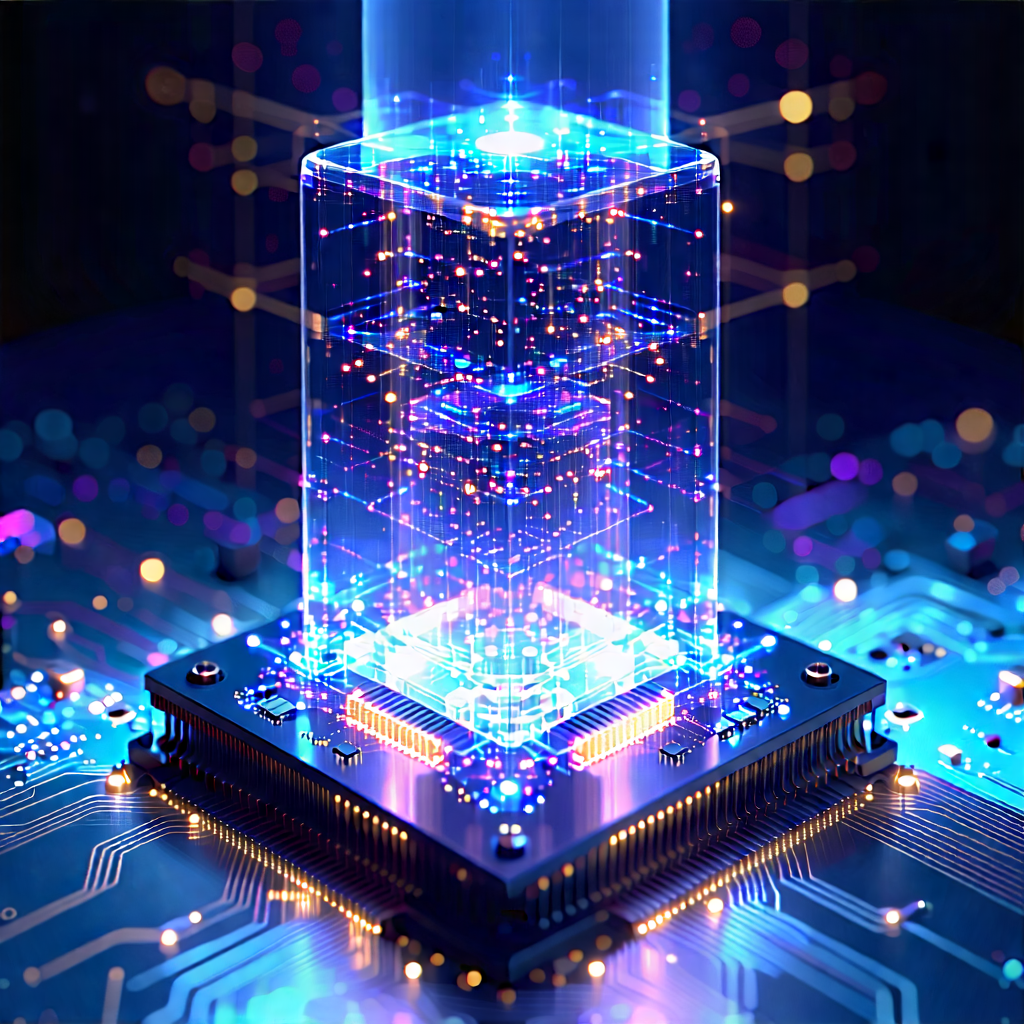 Tech Stock Photography: Quantum Computer With Holographic Projection With Blue White
