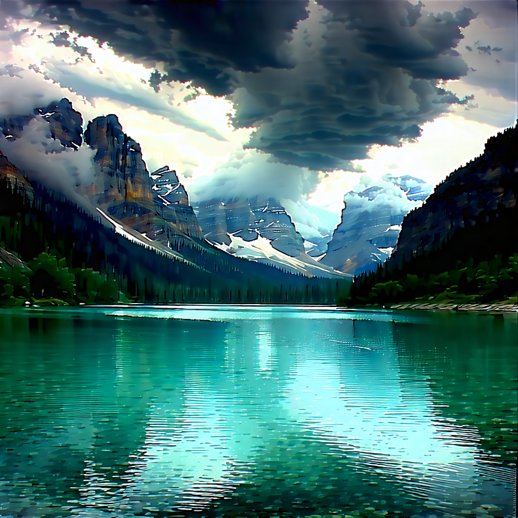 Nature Pencil Sketch: Storm Clouds Over Alpine Lake With Serene Mountain