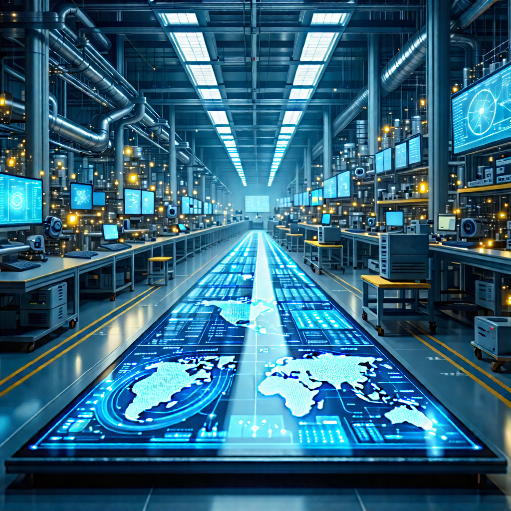Tech Infographic Style: Educational Technology In Manufacturing Facility With Factory Floor