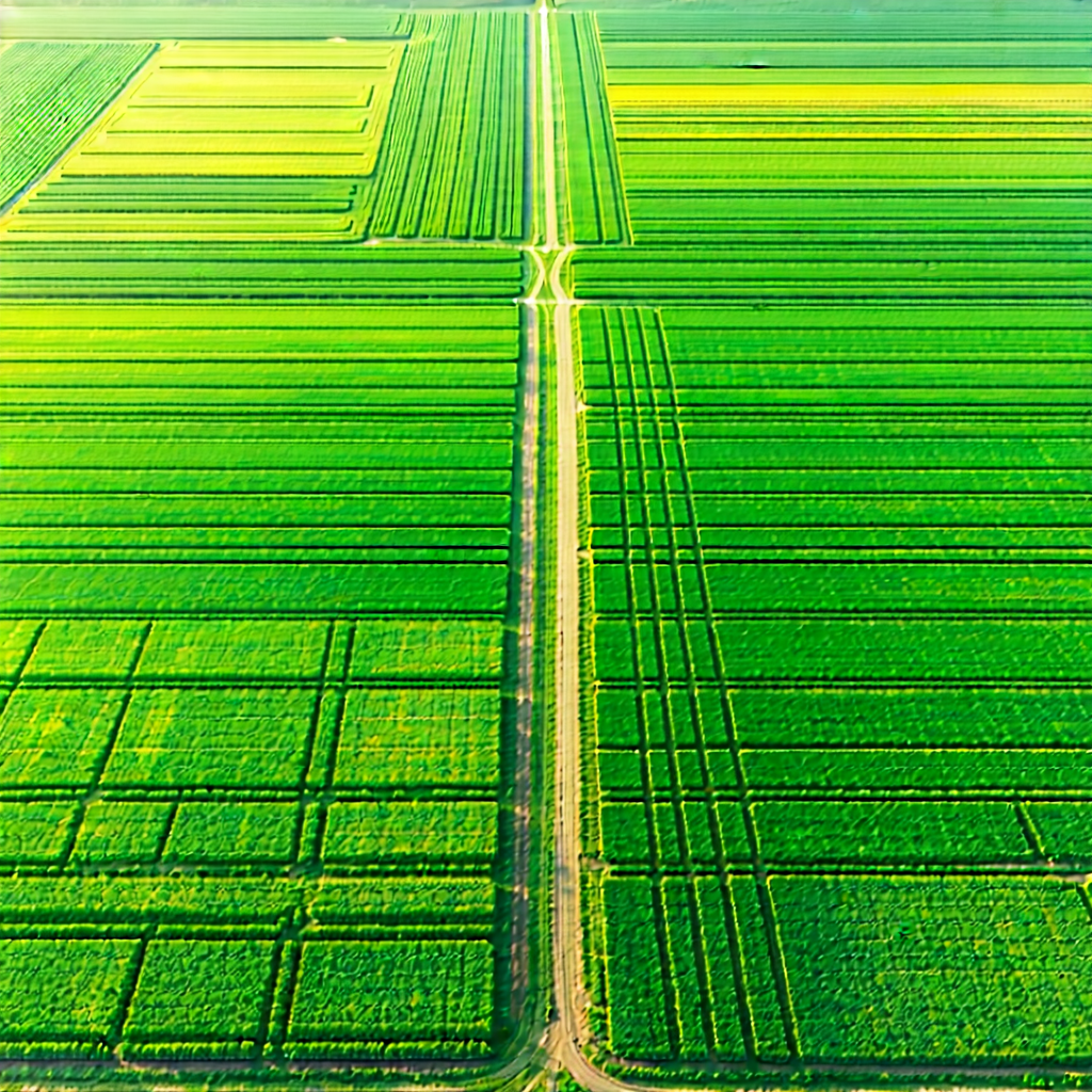 Nature Voxel Art: Aerial View Of Agricultural Fields With Large, Lush