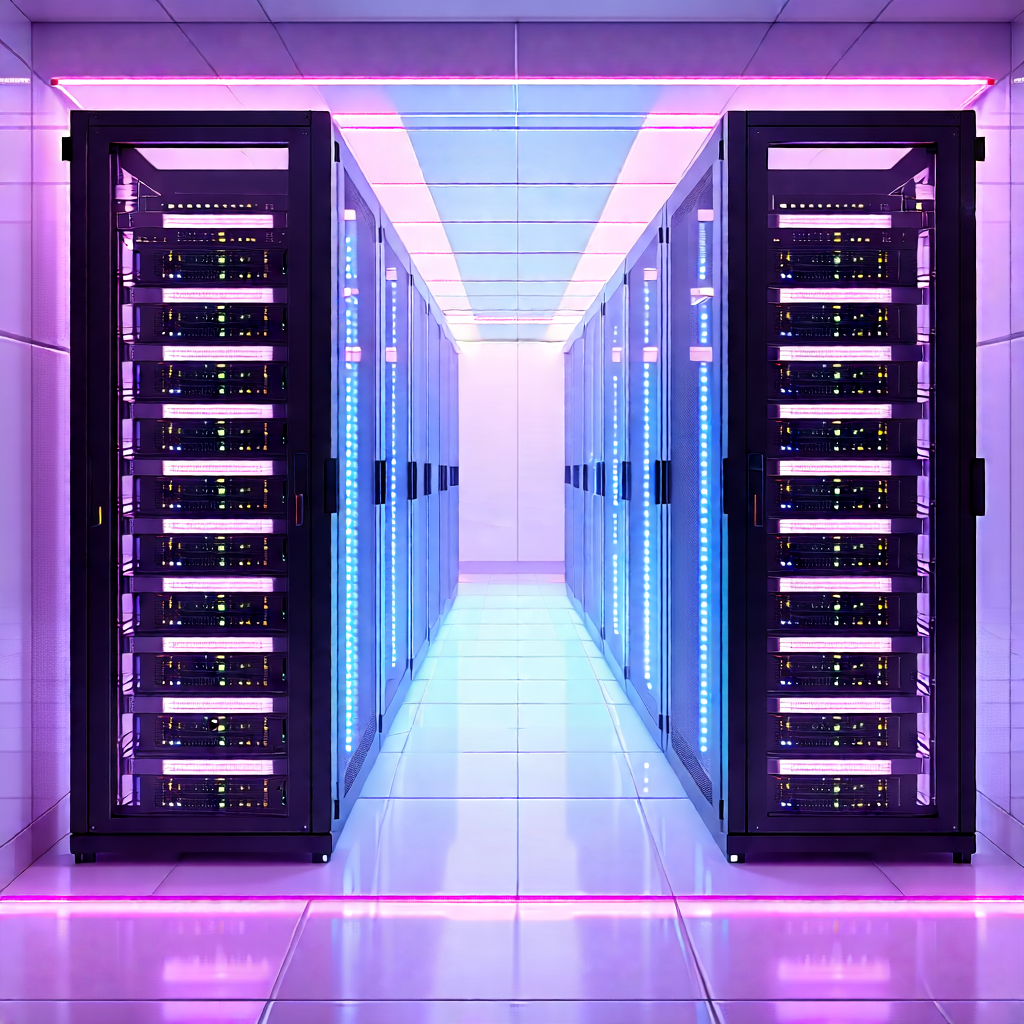 Tech Pastel Drawing: Server Rack With Neon Accents With Image, There