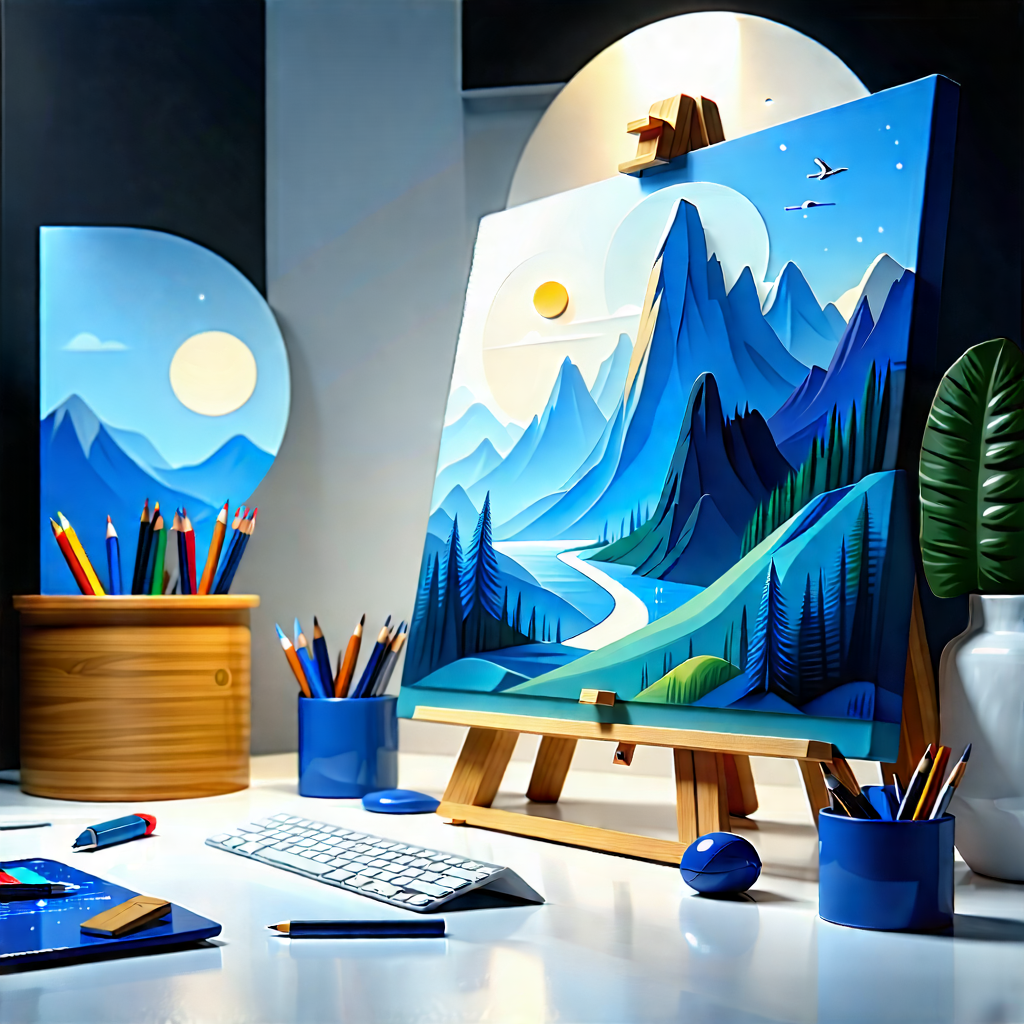 Tech Acrylic Painting: (futuristic:1.22) digital workspace