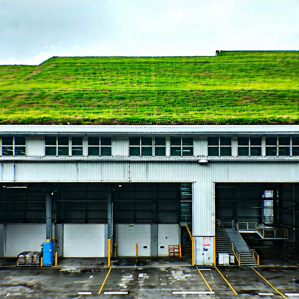 Urban Graphic Design: Converted Warehouse With Green Rooftop With Large Building