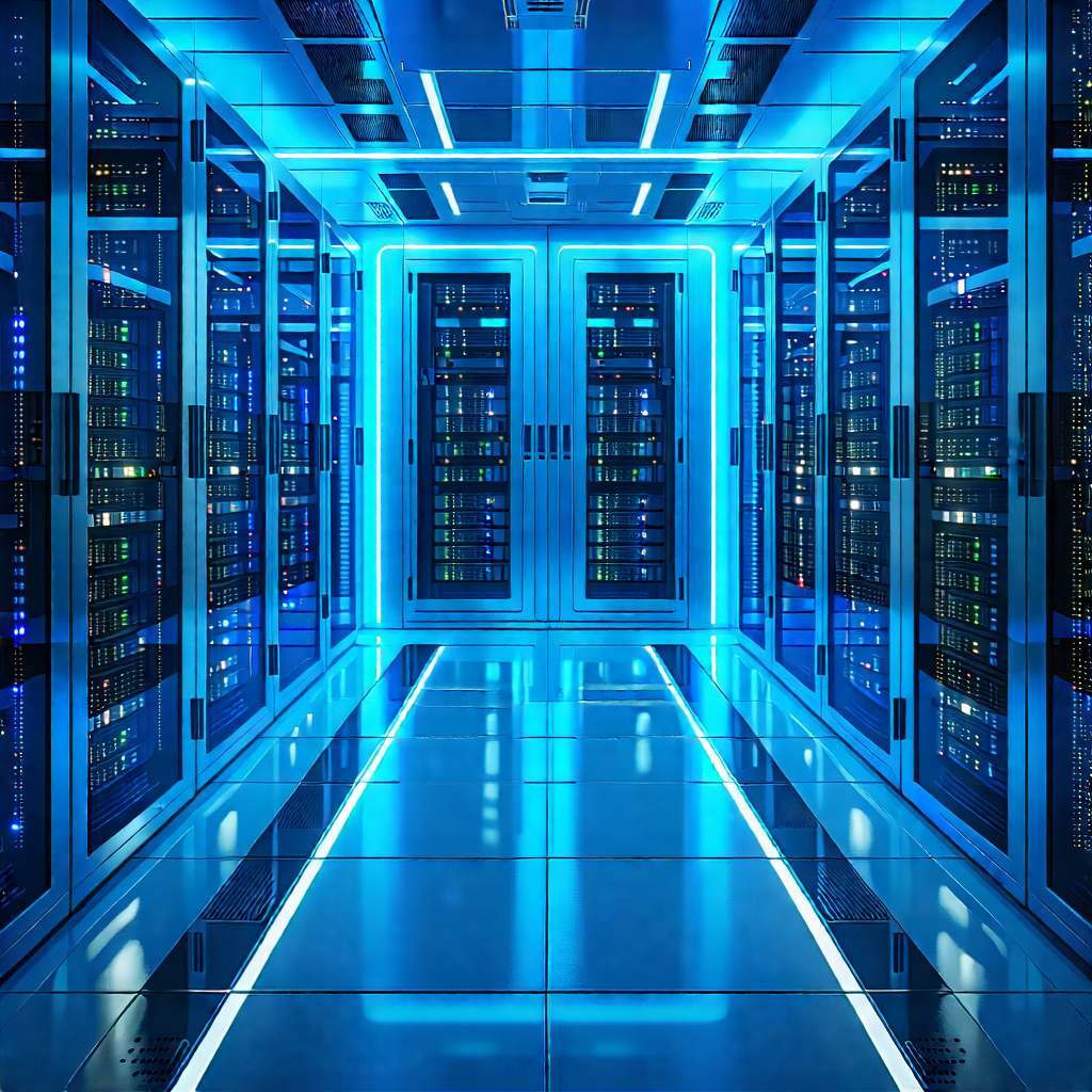Tech Matte Painting: (futuristic:1.27) Server Room With Image, There
