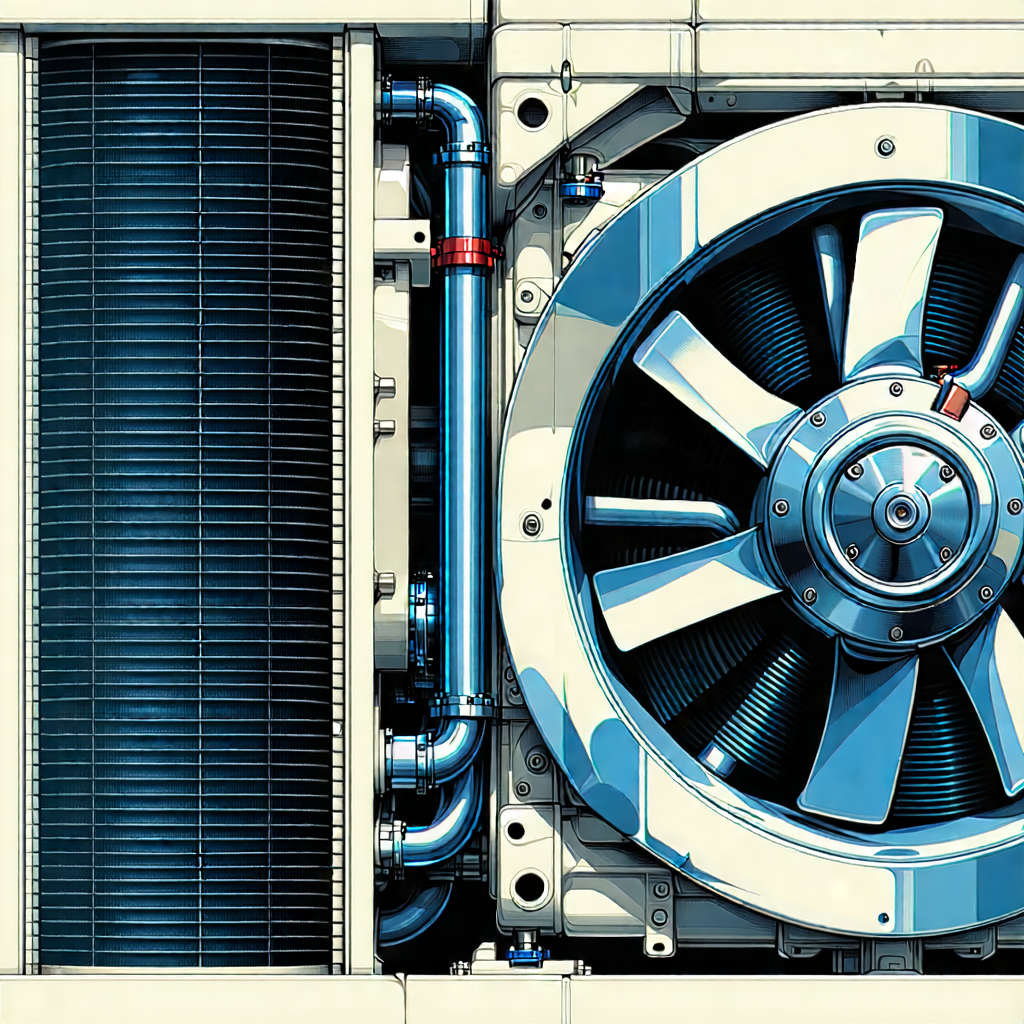 Tech Lithograph: Close-up Of Cooling System With Blue White