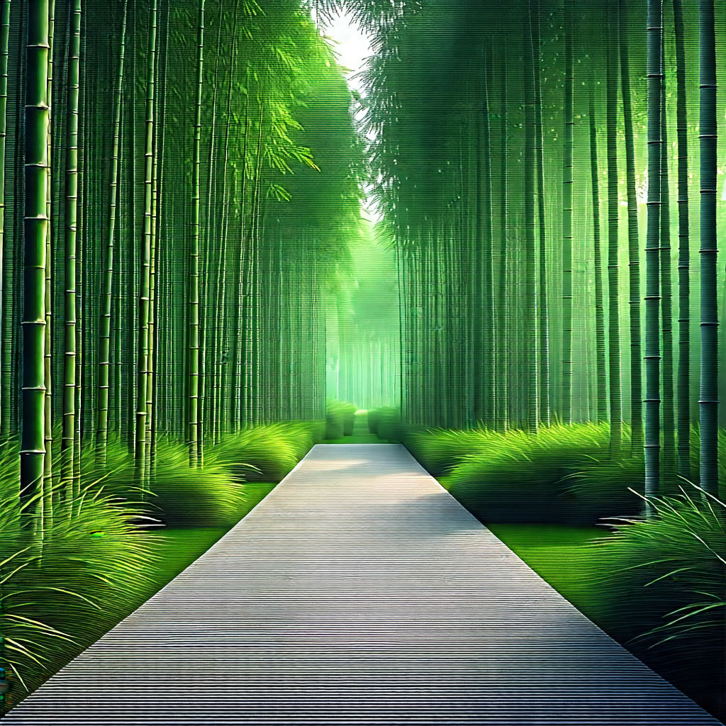 Nature 3d Render: Path Through Bamboo Grove With Long, Narrow