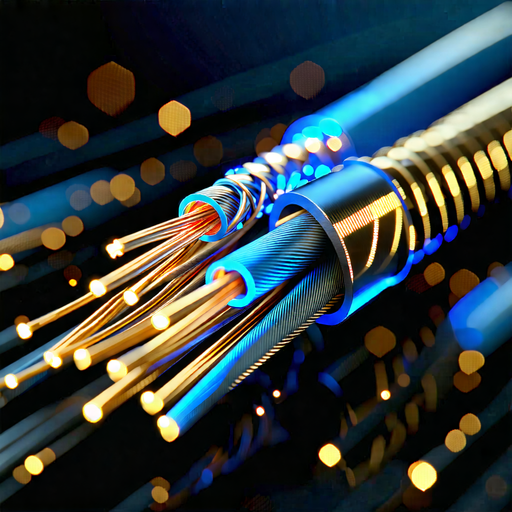 Tech 3d Render: Close-up Of Fiber Optic Cables With Close-up Large