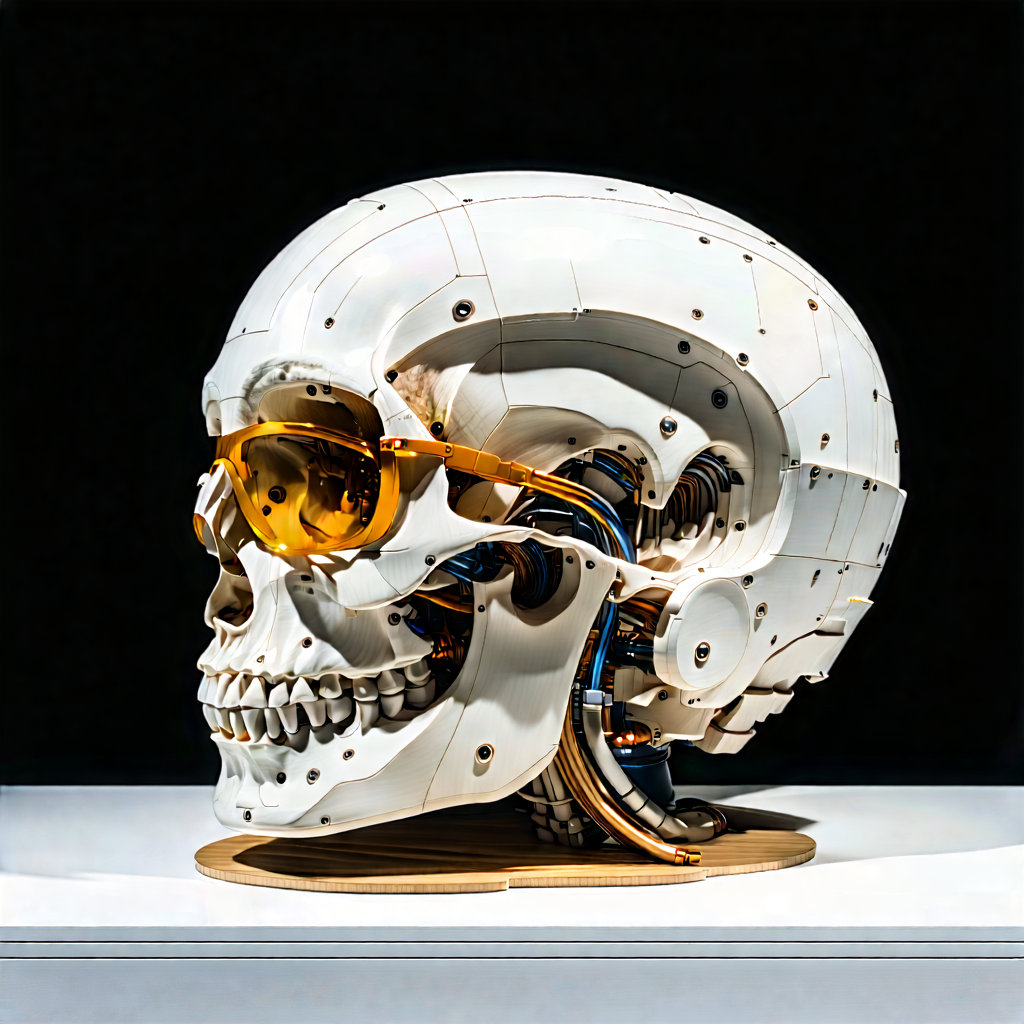 Tech Woodcut Print: Innovative Medical Technology (design:1.23) With White Skull
