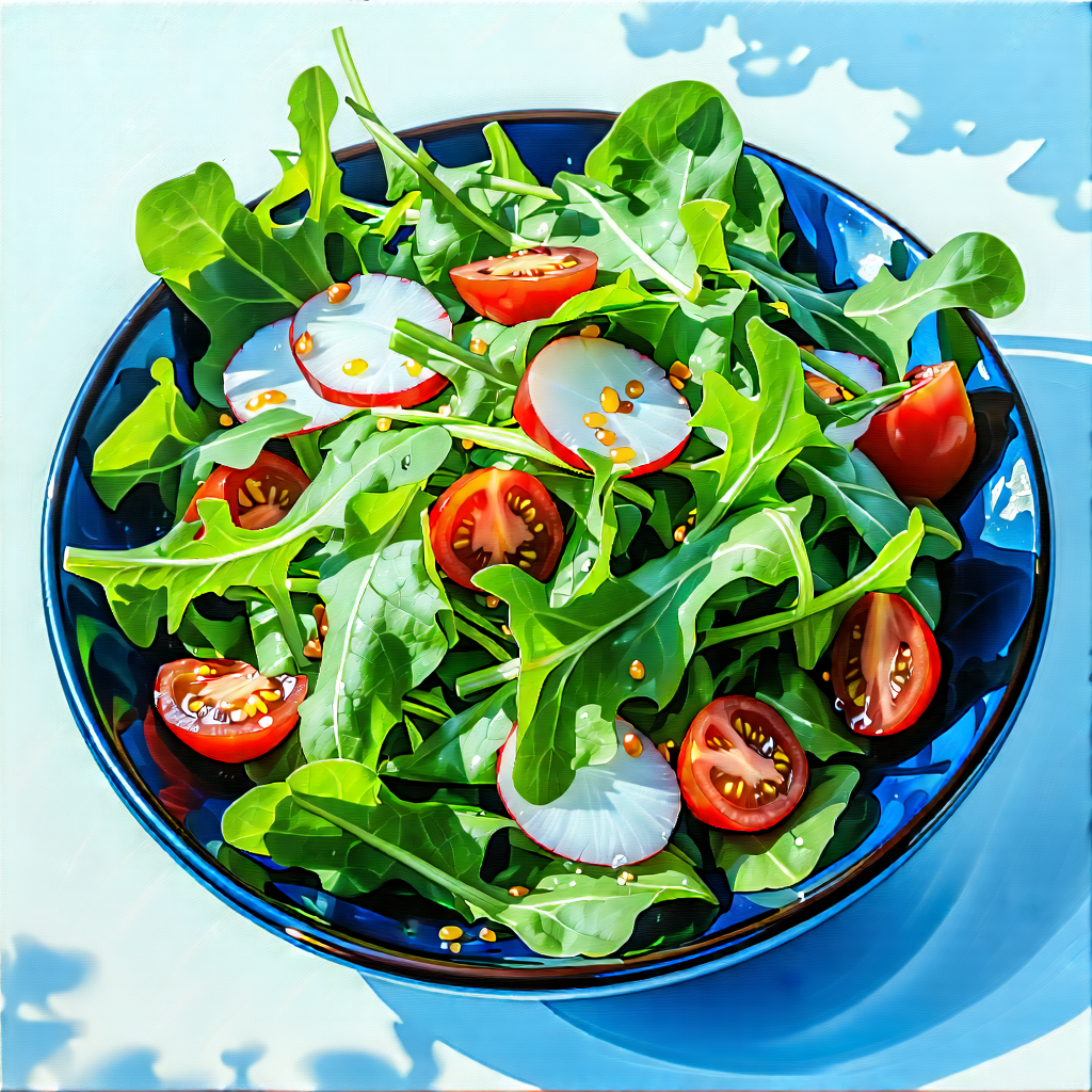 Lifestyle Acrylic Painting: Fresh Salad Prepared With Fresh Ingredients With Large Bowl